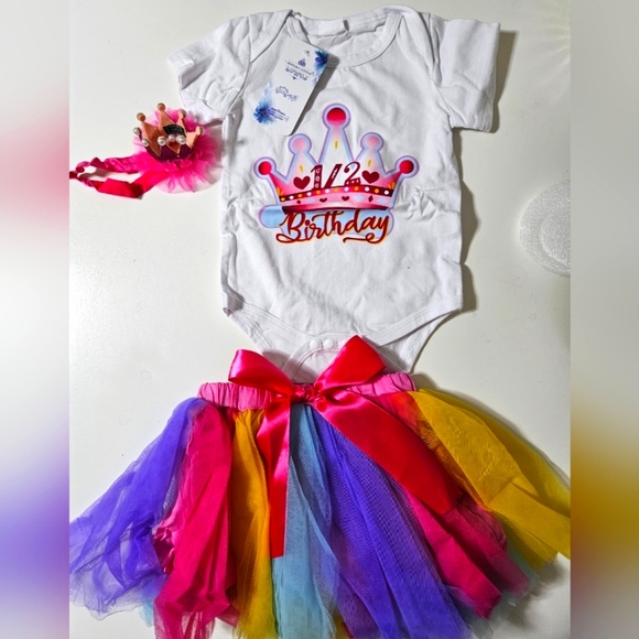 IBTOM CASTLE Baby Girls 1/2 Birthday Tutu Set - Rainbow, 9-12 months - Picture 3 of 7